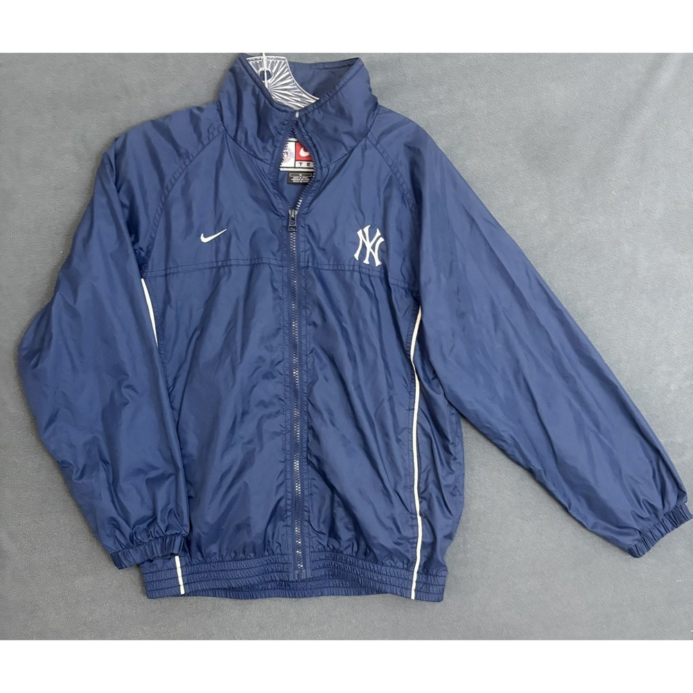 Nike Team NY Yankees Full Zip Windbreaker Jacket Navy Blue Kids Youth Med 12/14